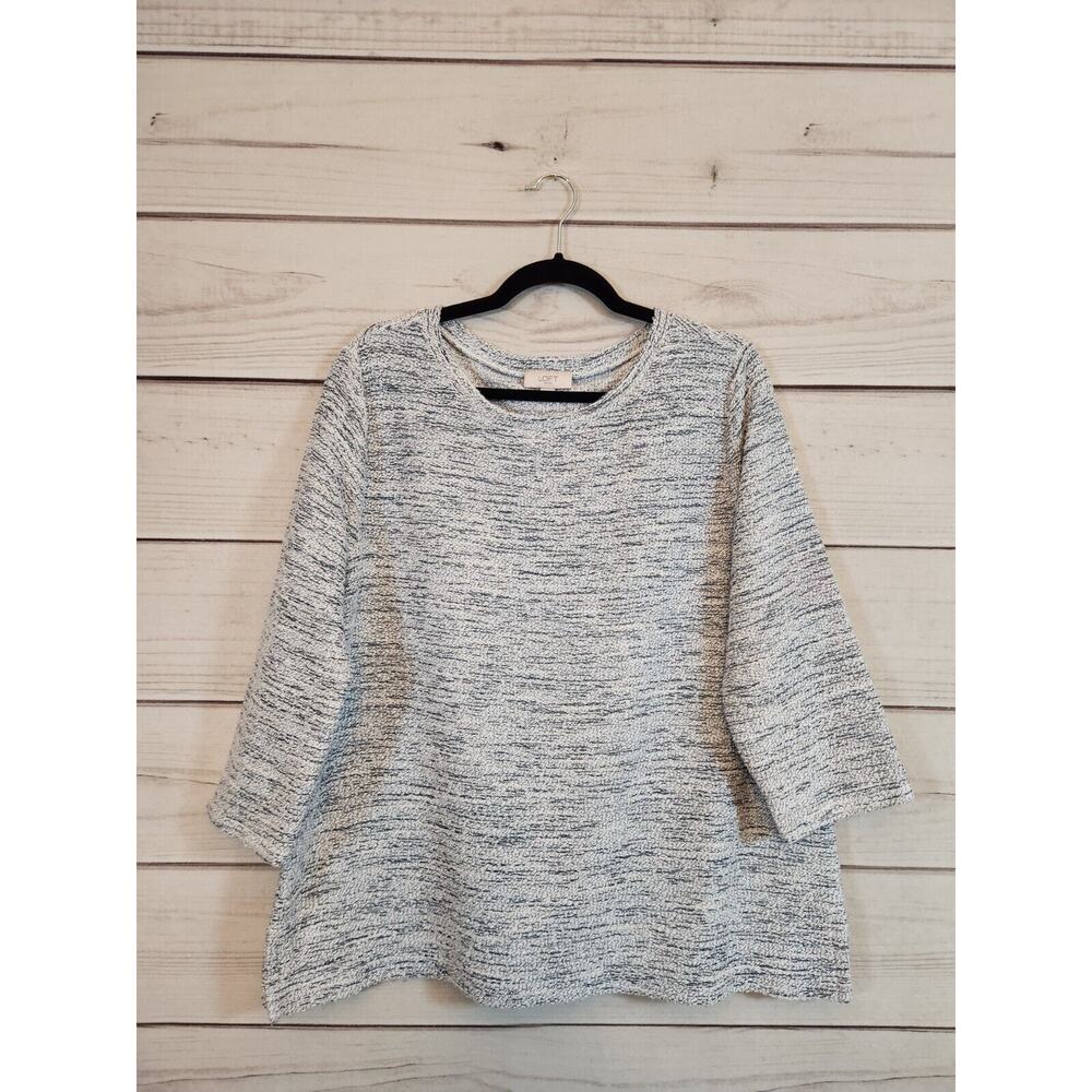 LOFT Women's Heather Gray Blue Speckle Casual Preppy Mature Sweater Size XL